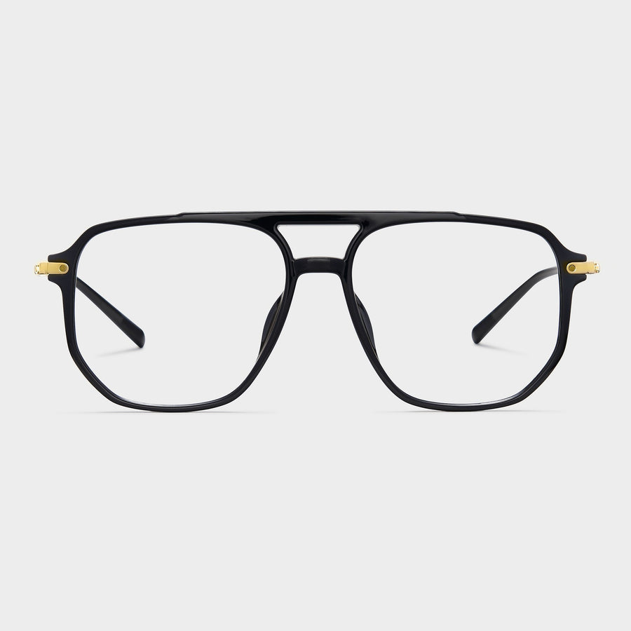 Black with gold temples